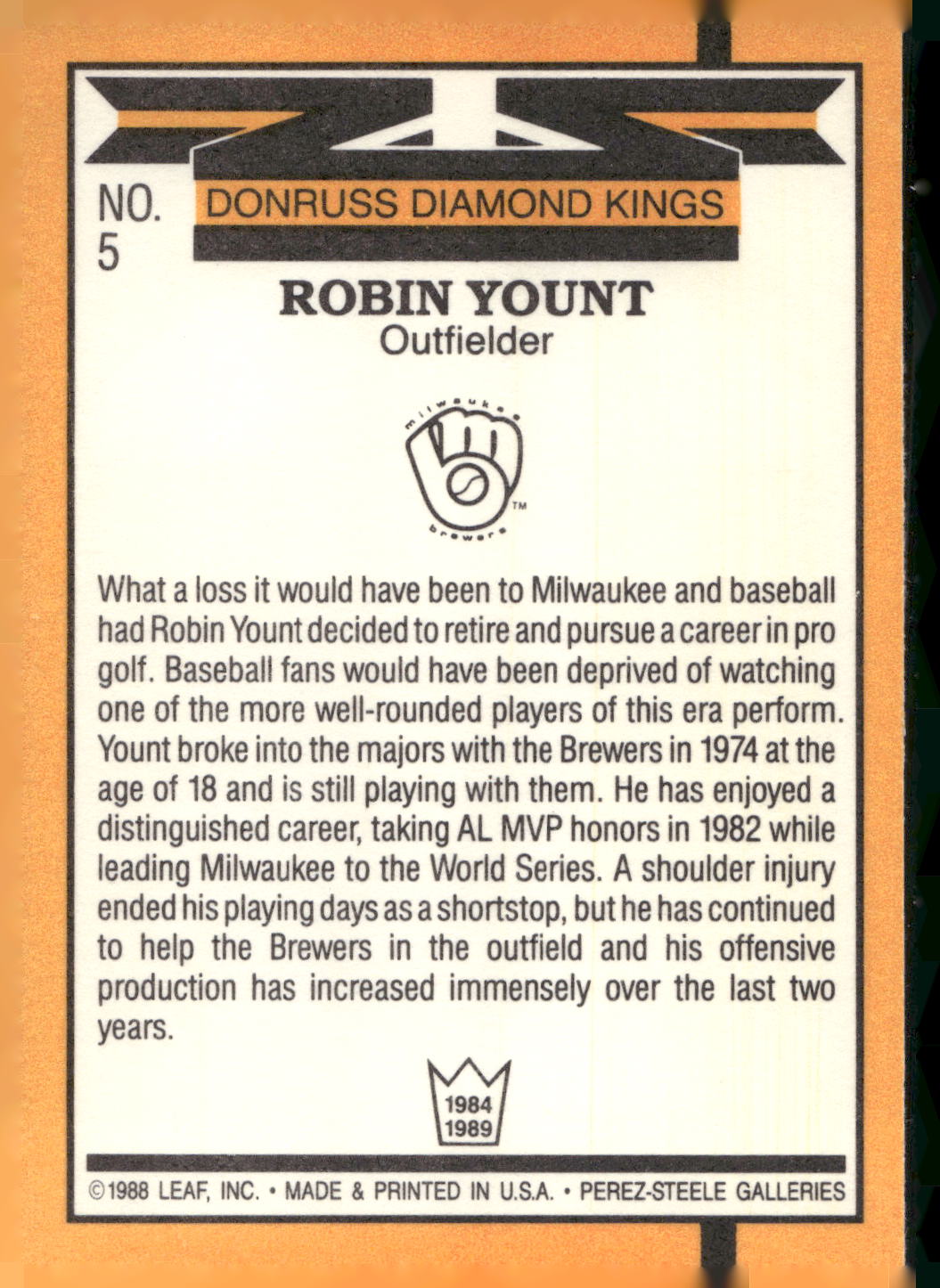 1989 Donruss #5 Robin Yount