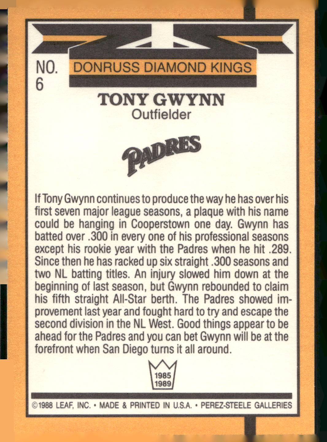 1989 Donruss #6 Tony Gwynn