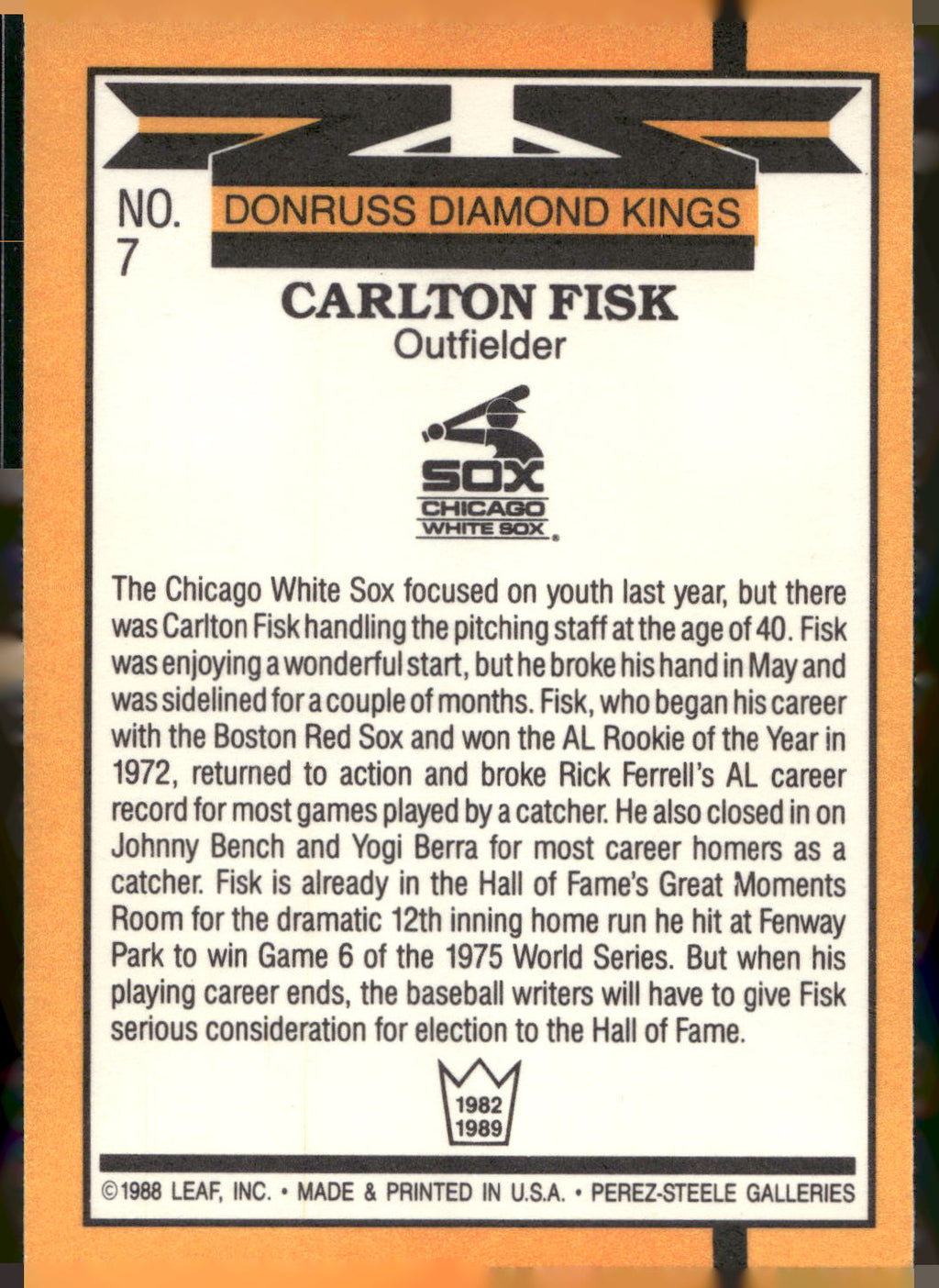 1989 Donruss #7 Carlton Fisk