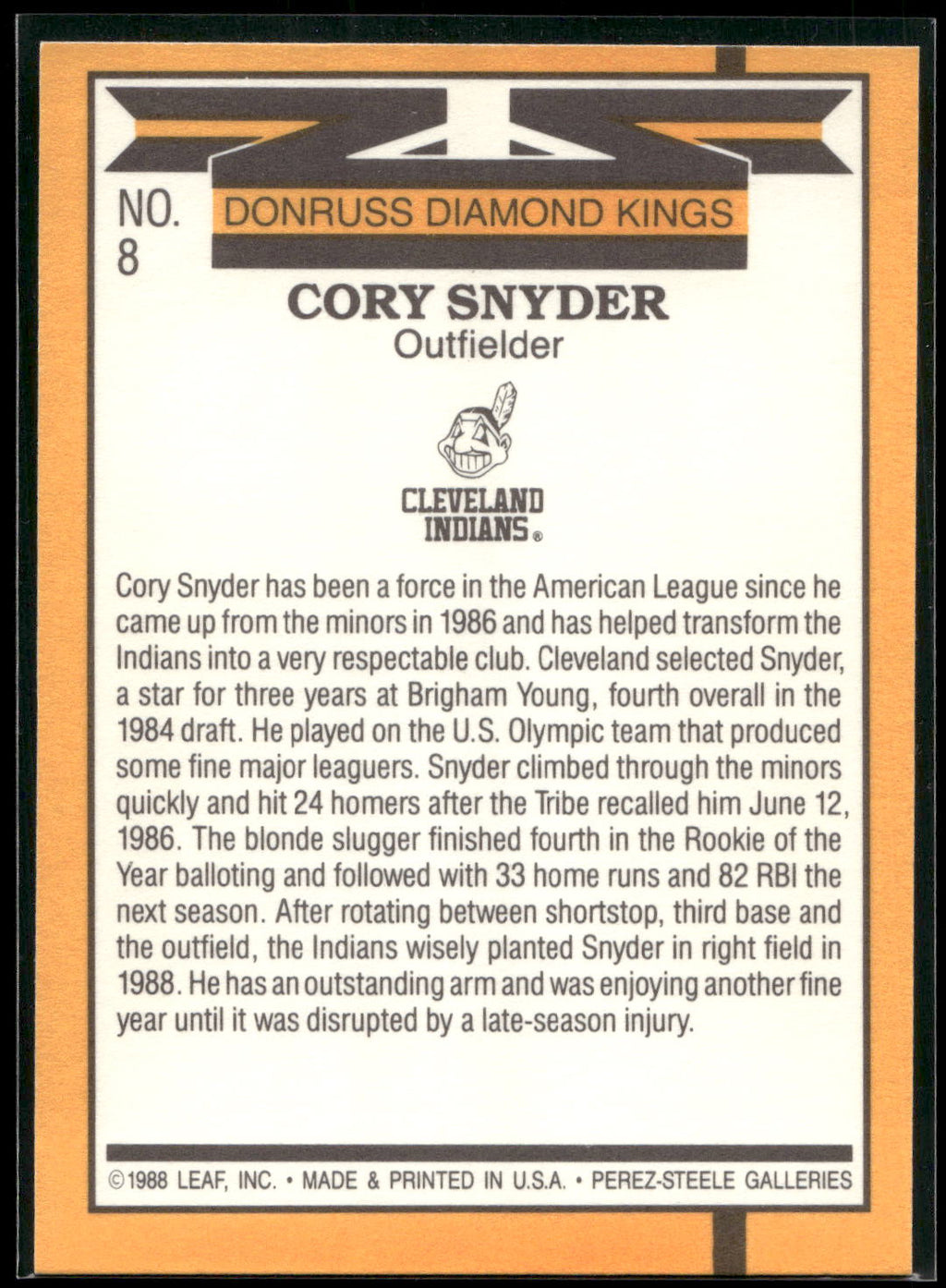 1989 Donruss #8 Cory Snyder