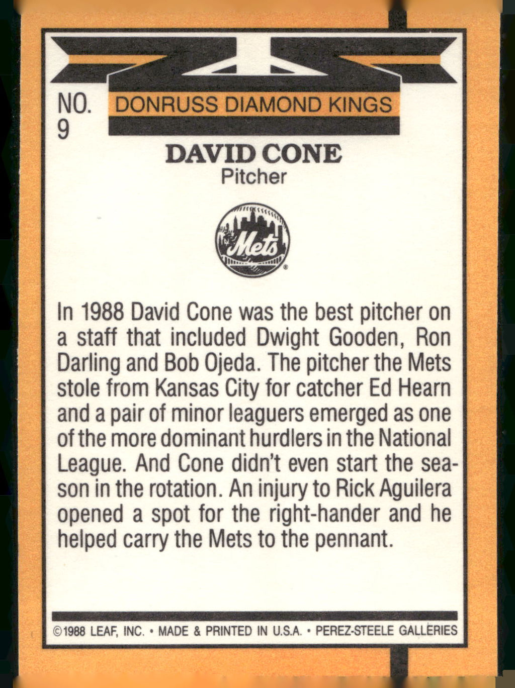 1989 Donruss #9 David Cone