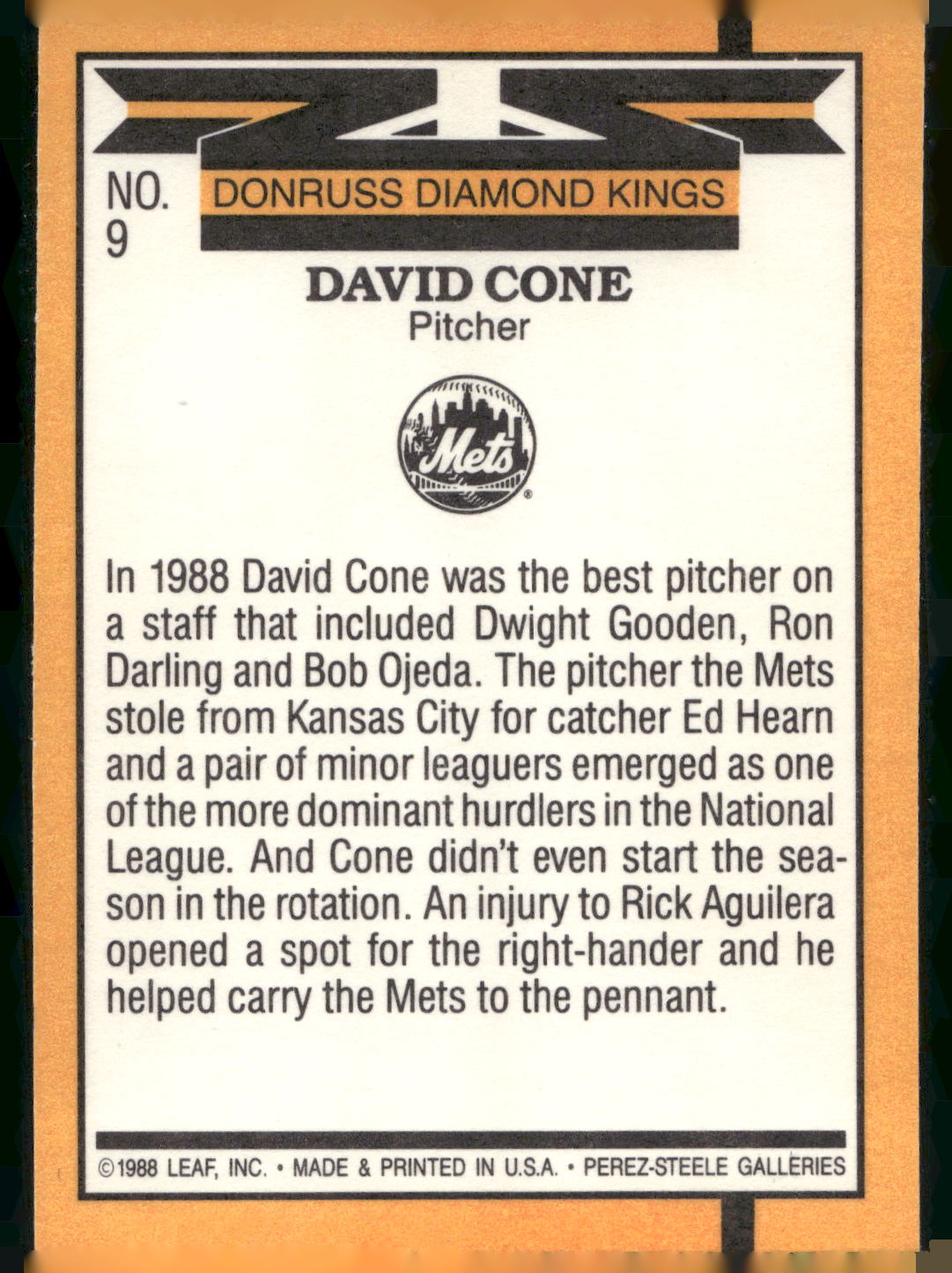1989 Donruss #9 David Cone