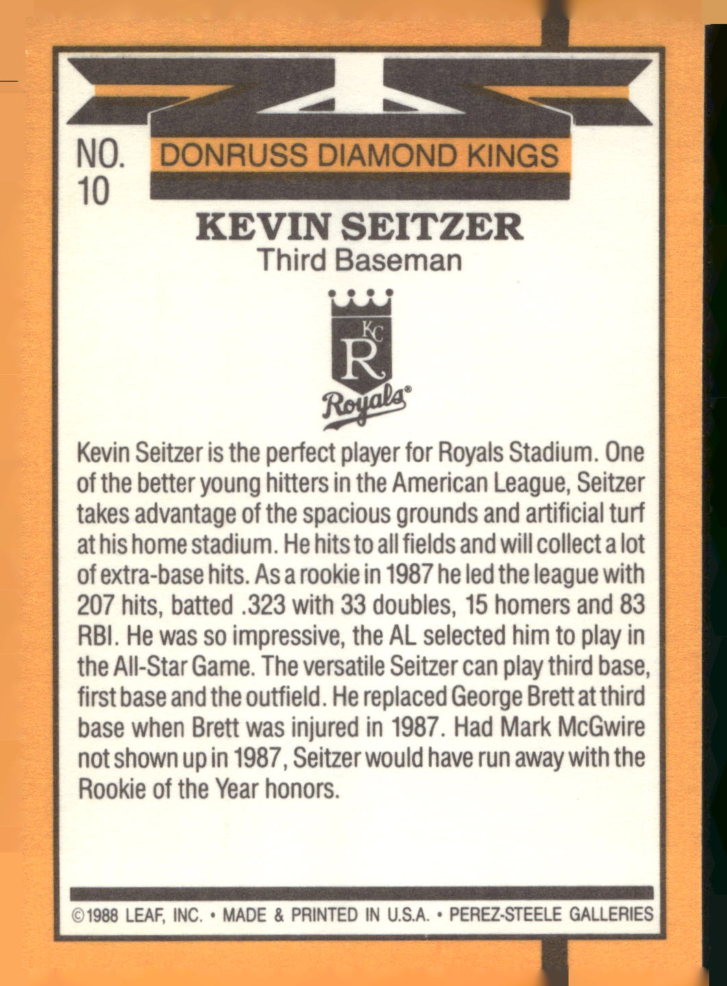1989 Donruss #10 Kevin Seitzer