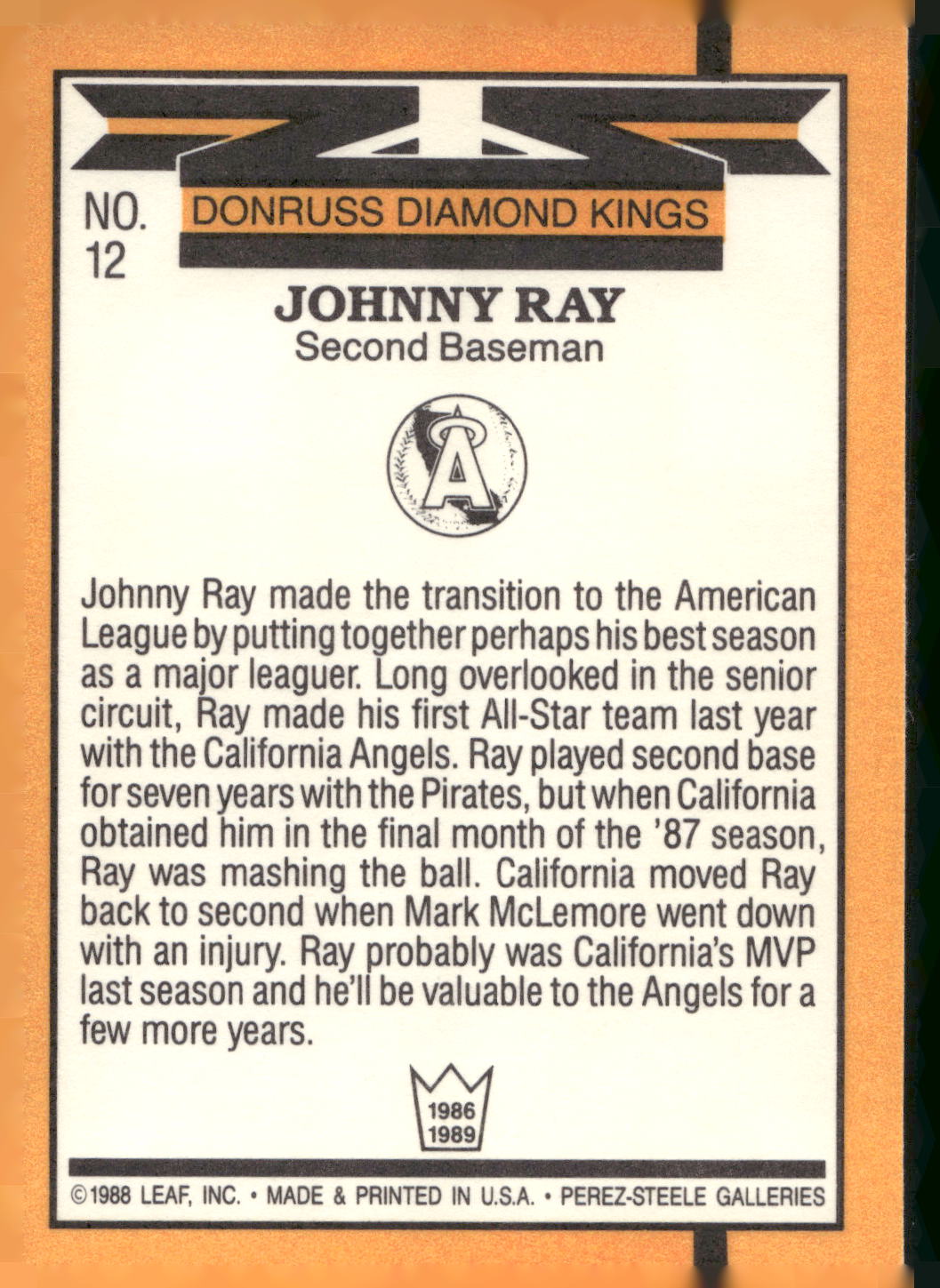 1989 Donruss #12 Johnny Ray