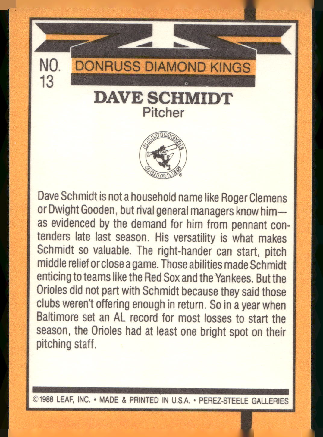 1989 Donruss #13 Dave Schmidt