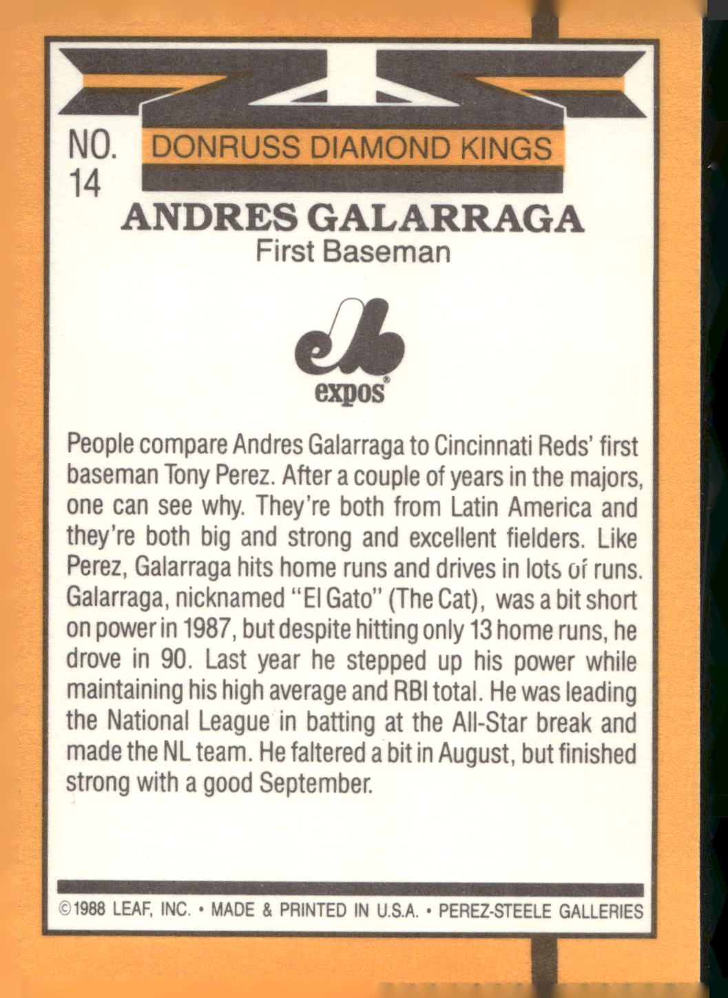 1989 Donruss #14 Andres Galarraga