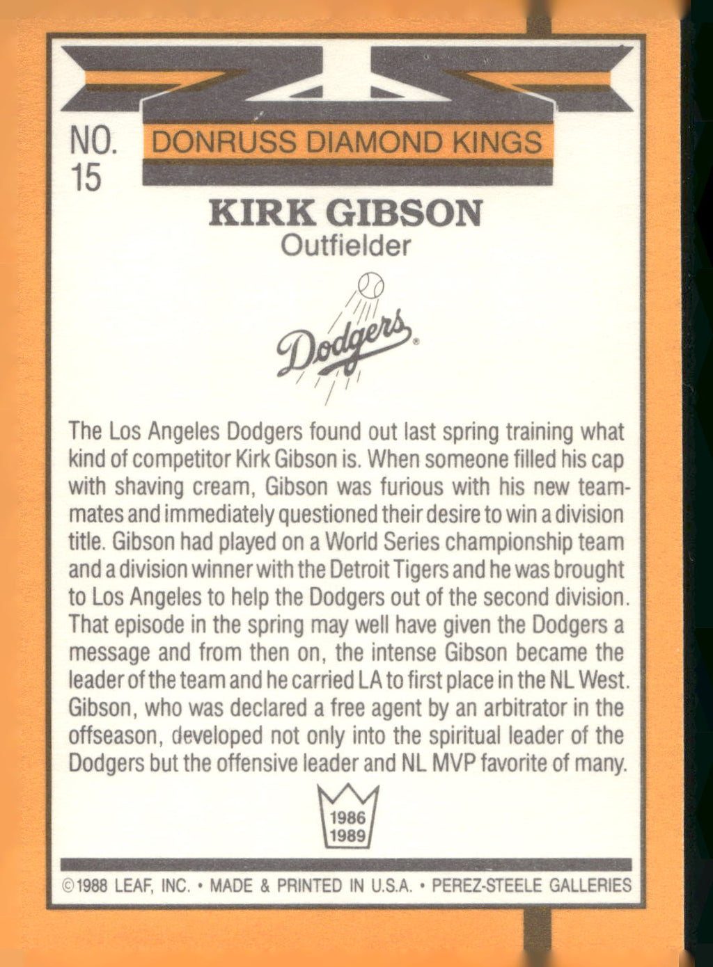 1989 Donruss #15 Kirk Gibson