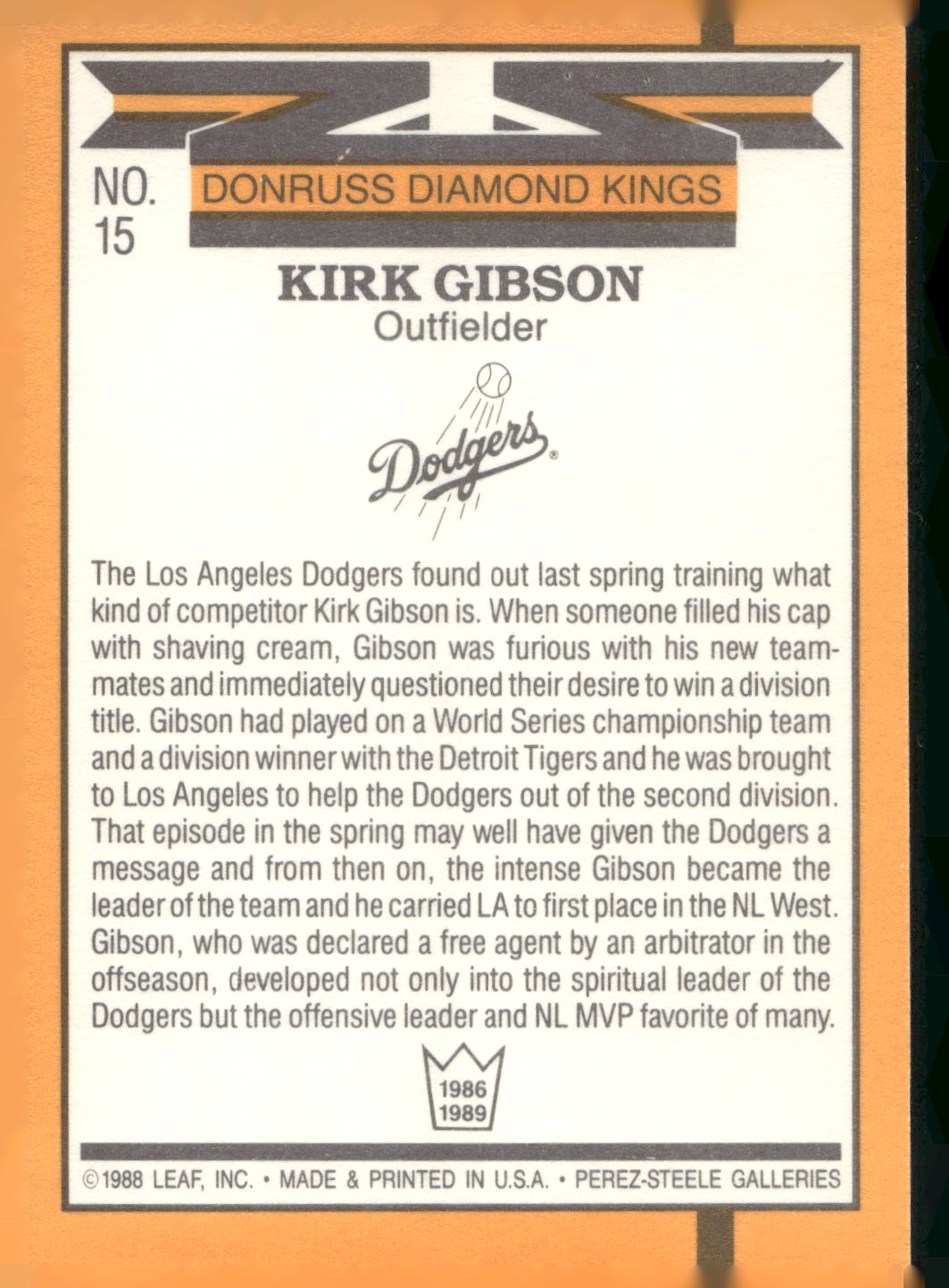 1989 Donruss #15 Kirk Gibson