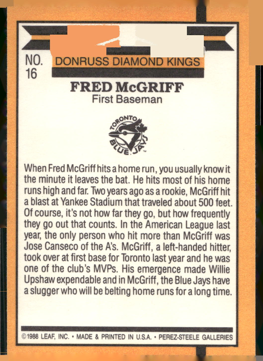 1989 Donruss #16 Fred McGriff