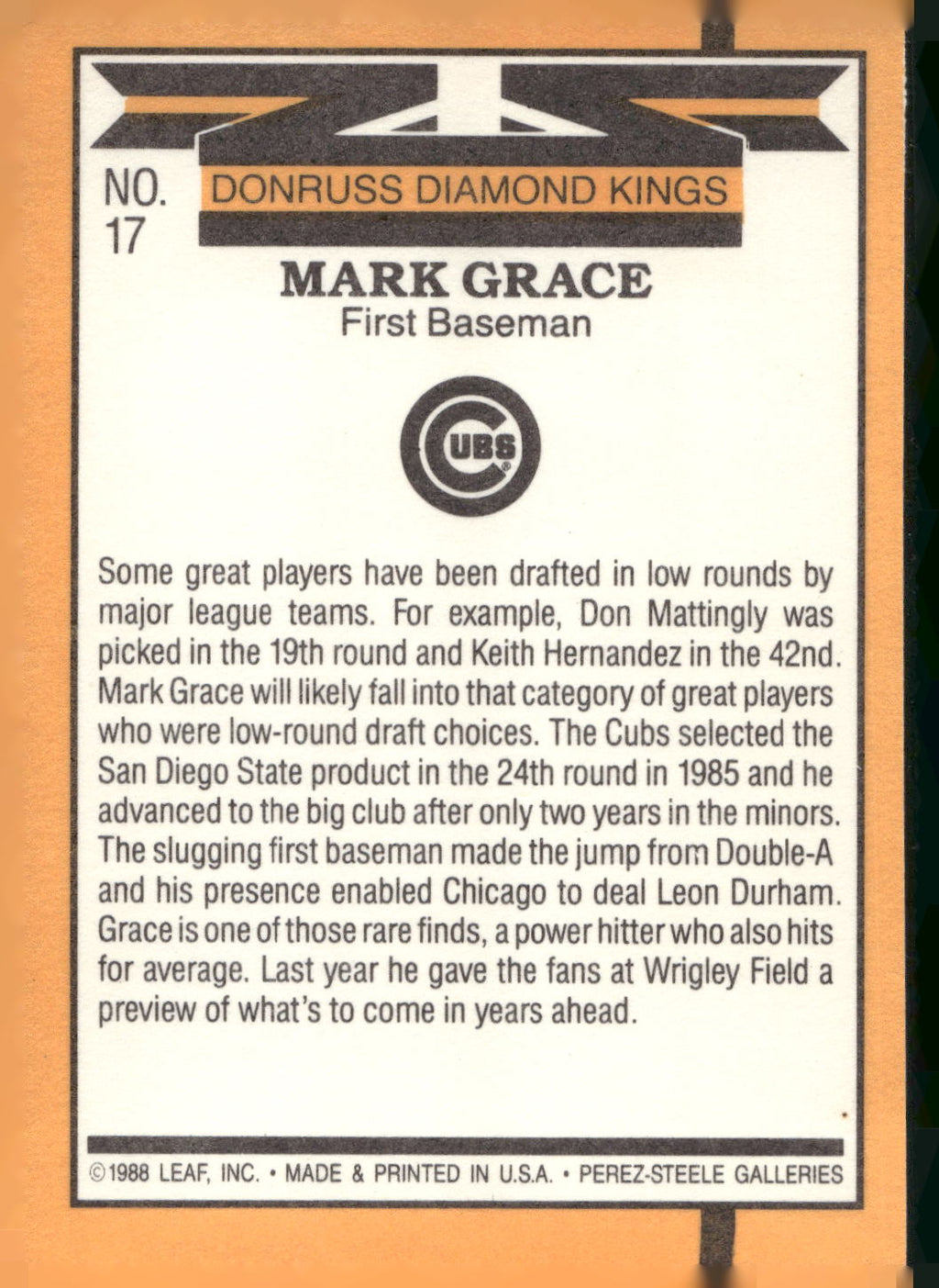 1989 Donruss #17 Mark Grace