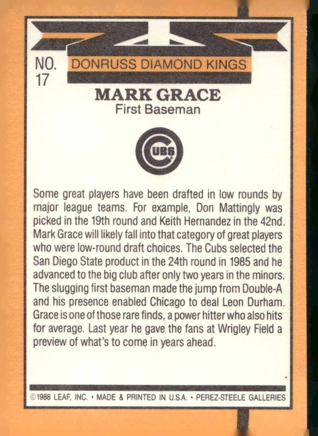 1989 Donruss #17 Mark Grace
