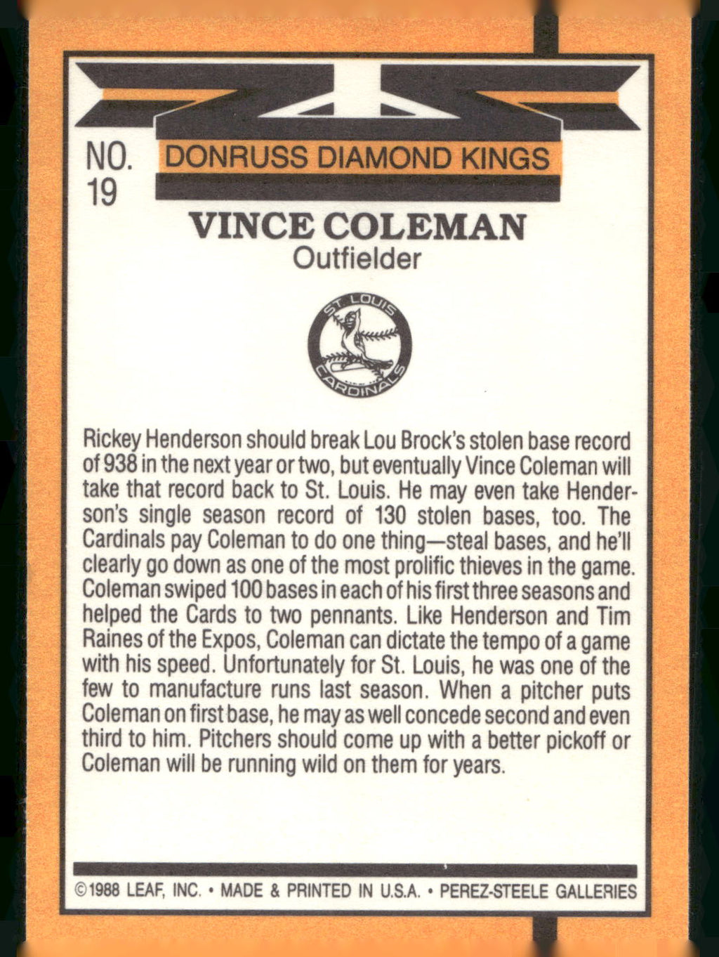 1989 Donruss #19 Vince Coleman