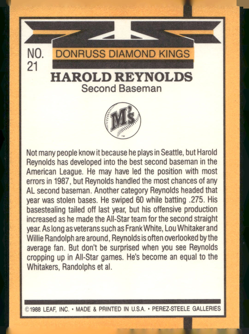 1989 Donruss #21 Harold Reynolds