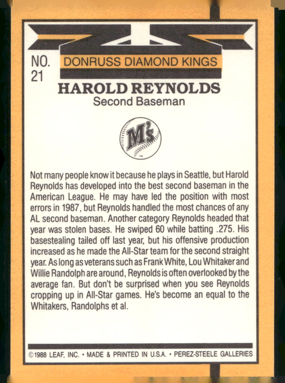 1989 Donruss #21 Harold Reynolds