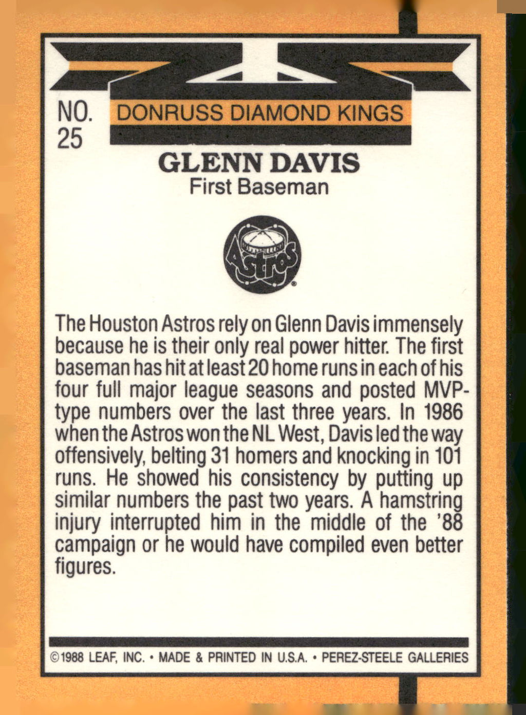 1989 Donruss #25 Glenn Davis