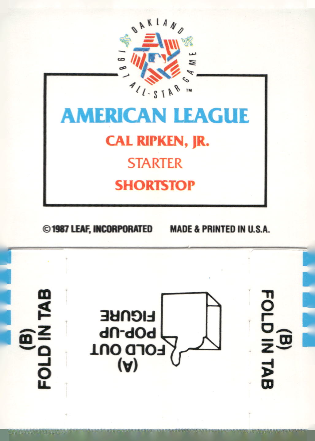 1988 Donruss All-Stars #NNO Cal Ripken Jr. Pop-Ups