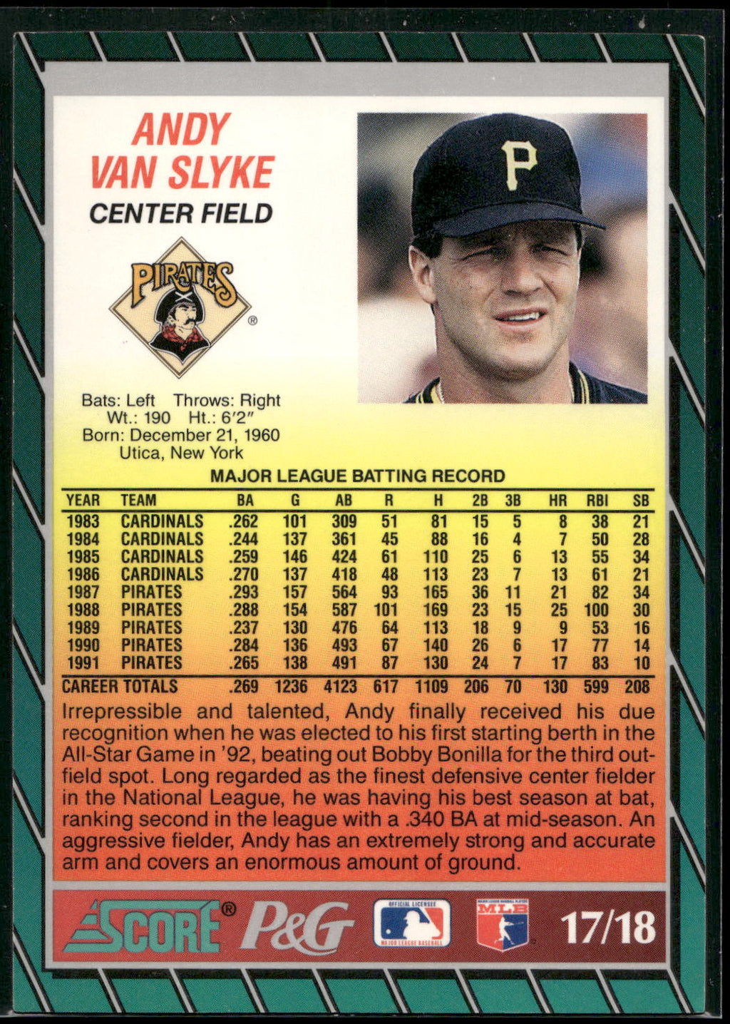 1992 Score Procter & Gamble #17 Andy Van Slyke