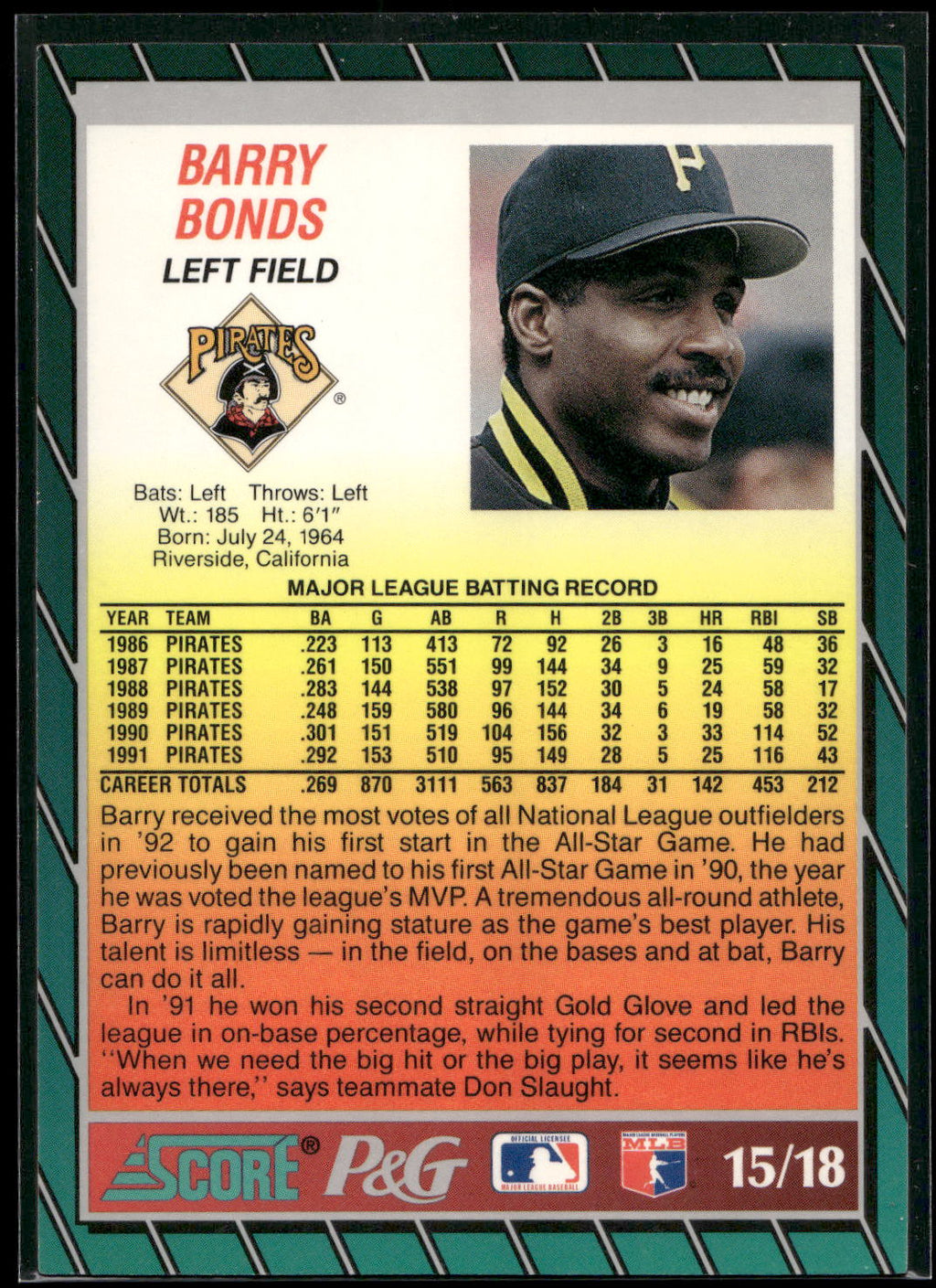 1992 Score Procter & Gamble #15 Barry Bonds