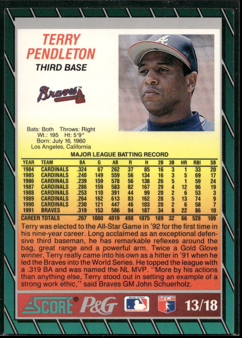 1992 Score Procter & Gamble #13 Terry Pendleton