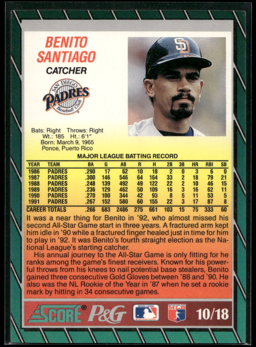 1992 Score Procter & Gamble #10 Benito Santiago