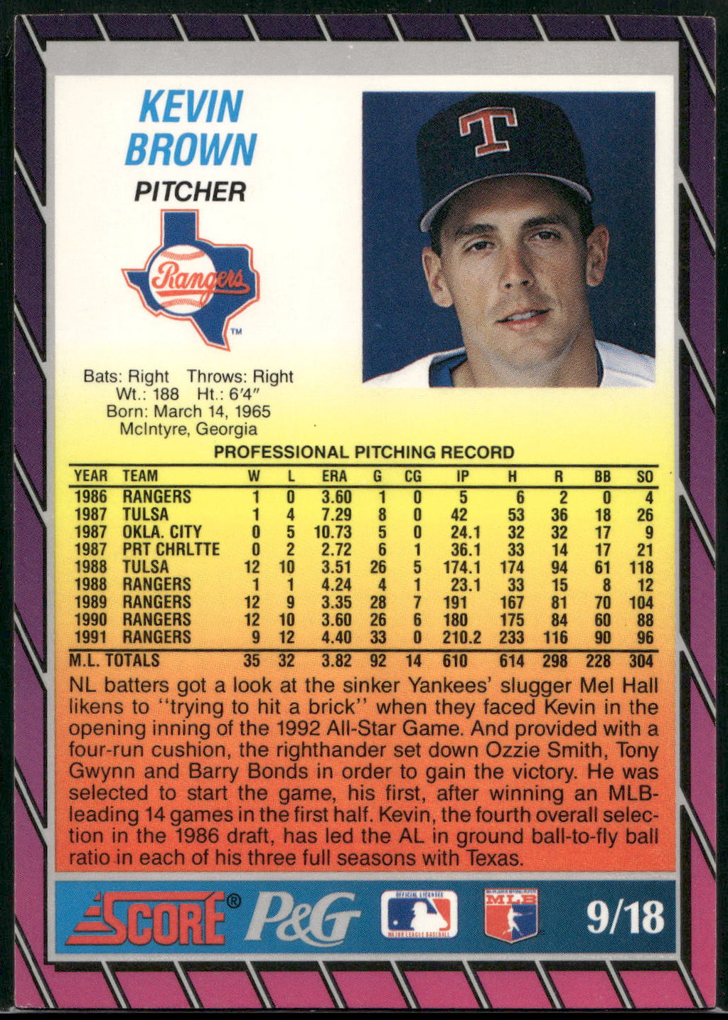 1992 Score Procter & Gamble #9 Kevin Brown