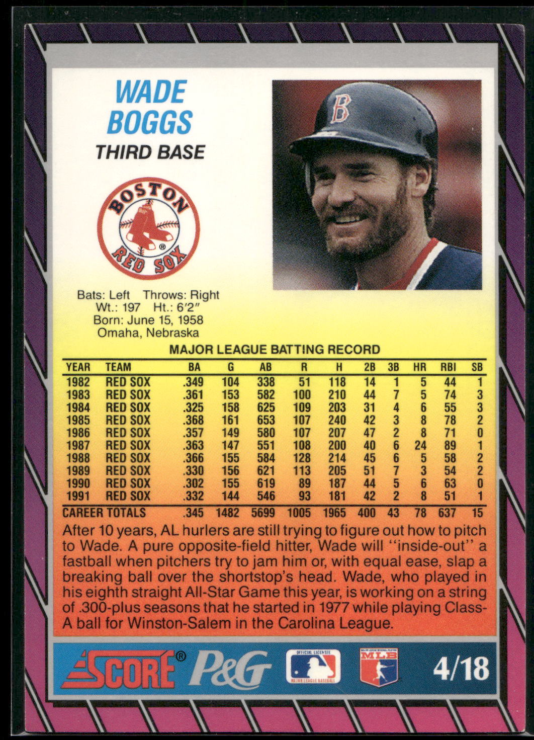 1992 Score Procter & Gamble #4 Wade Boggs