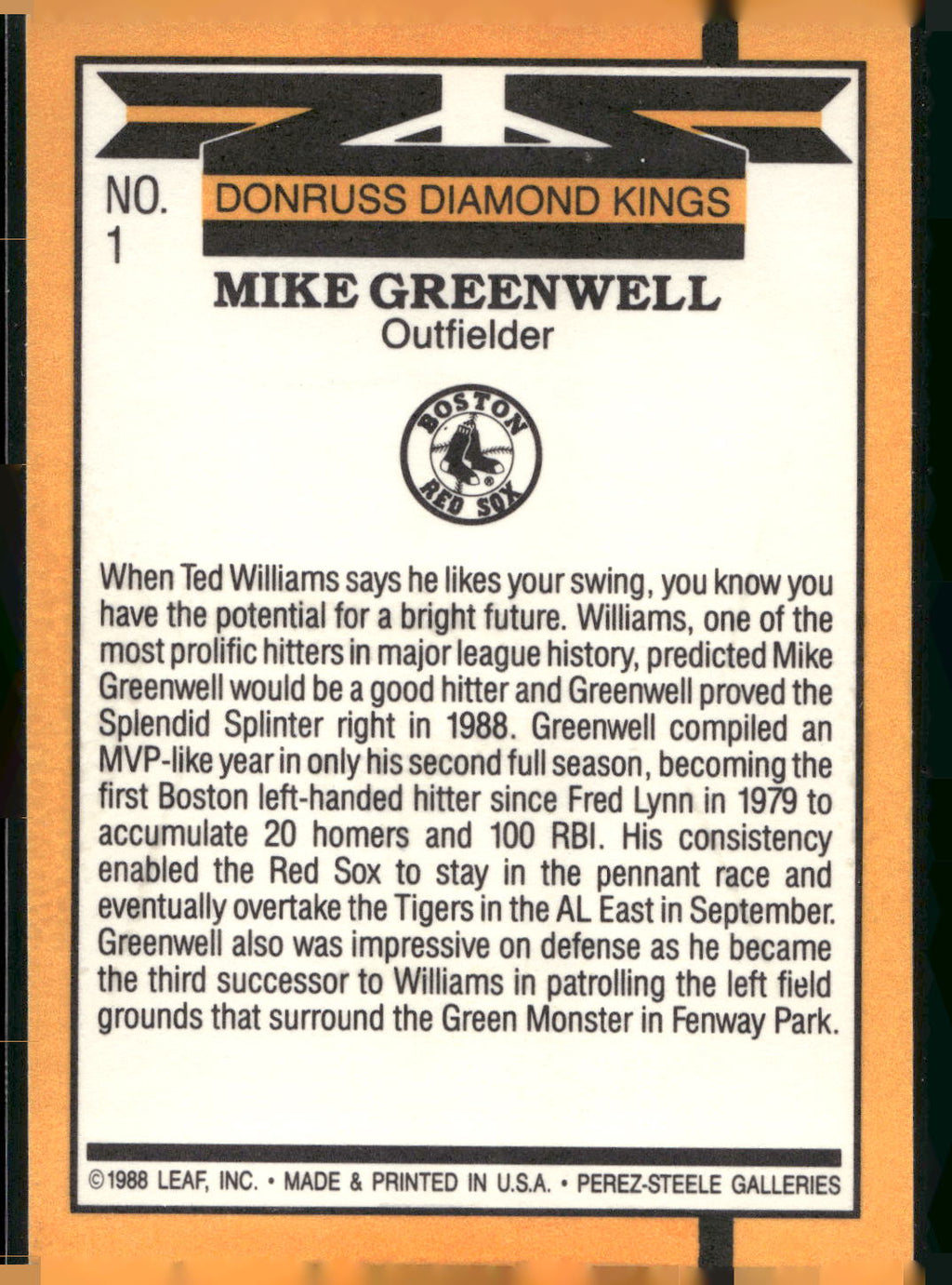 1989 Donruss #1 Mike Greenwell