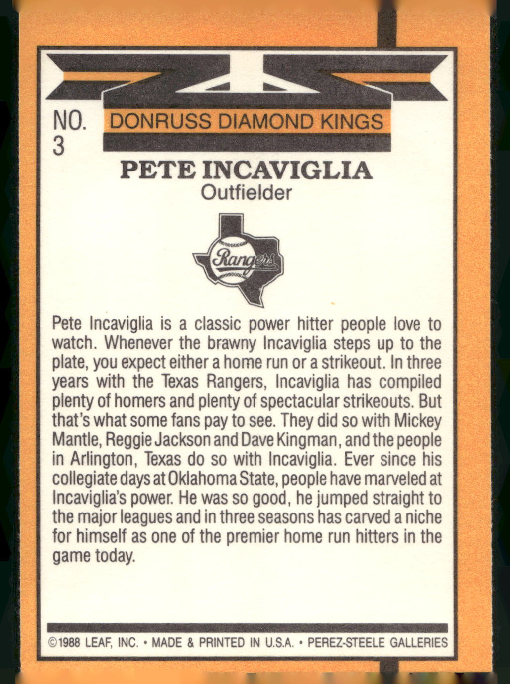 1989 Donruss #3 Pete Incaviglia