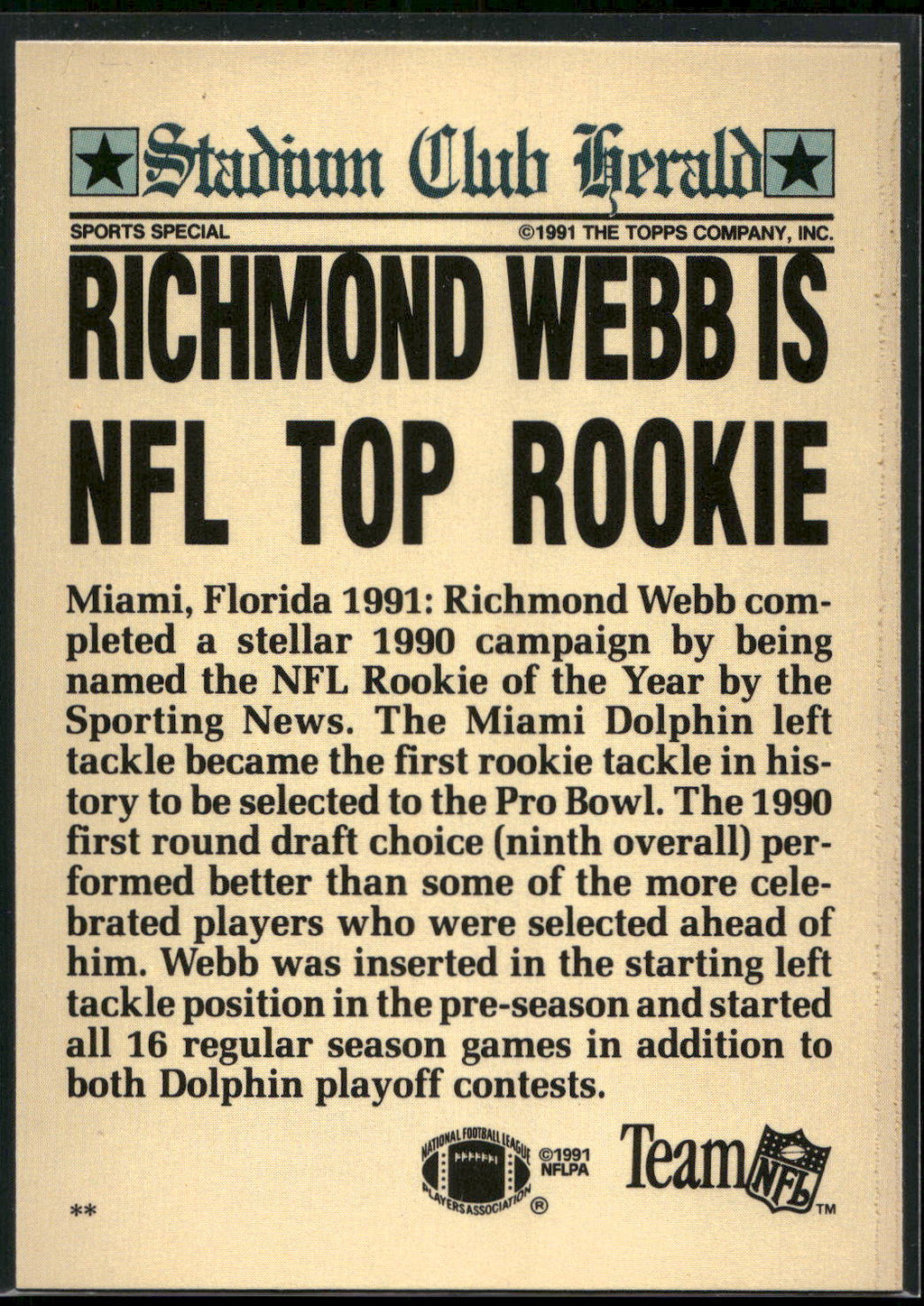 1991 Stadium Club Charter Member #NNO Richmond Webb