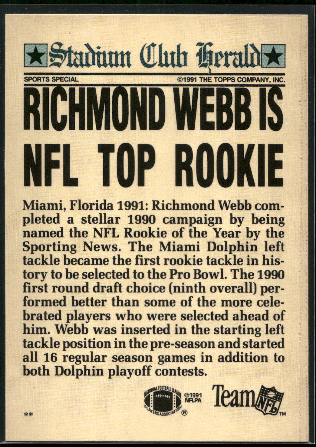 1991 Stadium Club Charter Member #NNO Richmond Webb