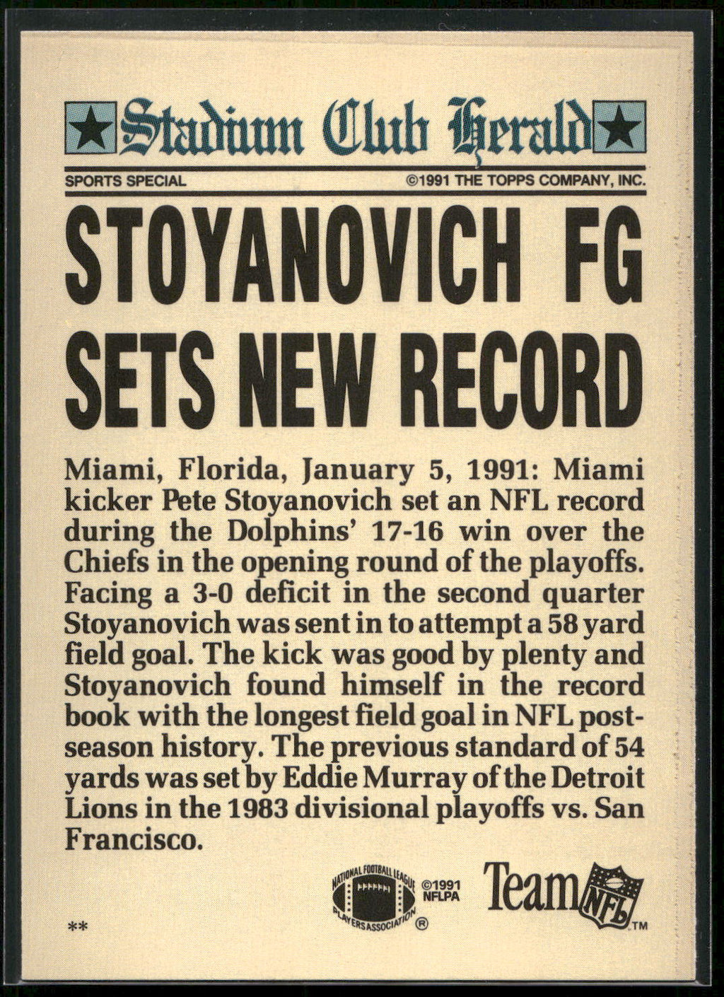 1991 Stadium Club Charter Member #NNO Pete Stoyanovich