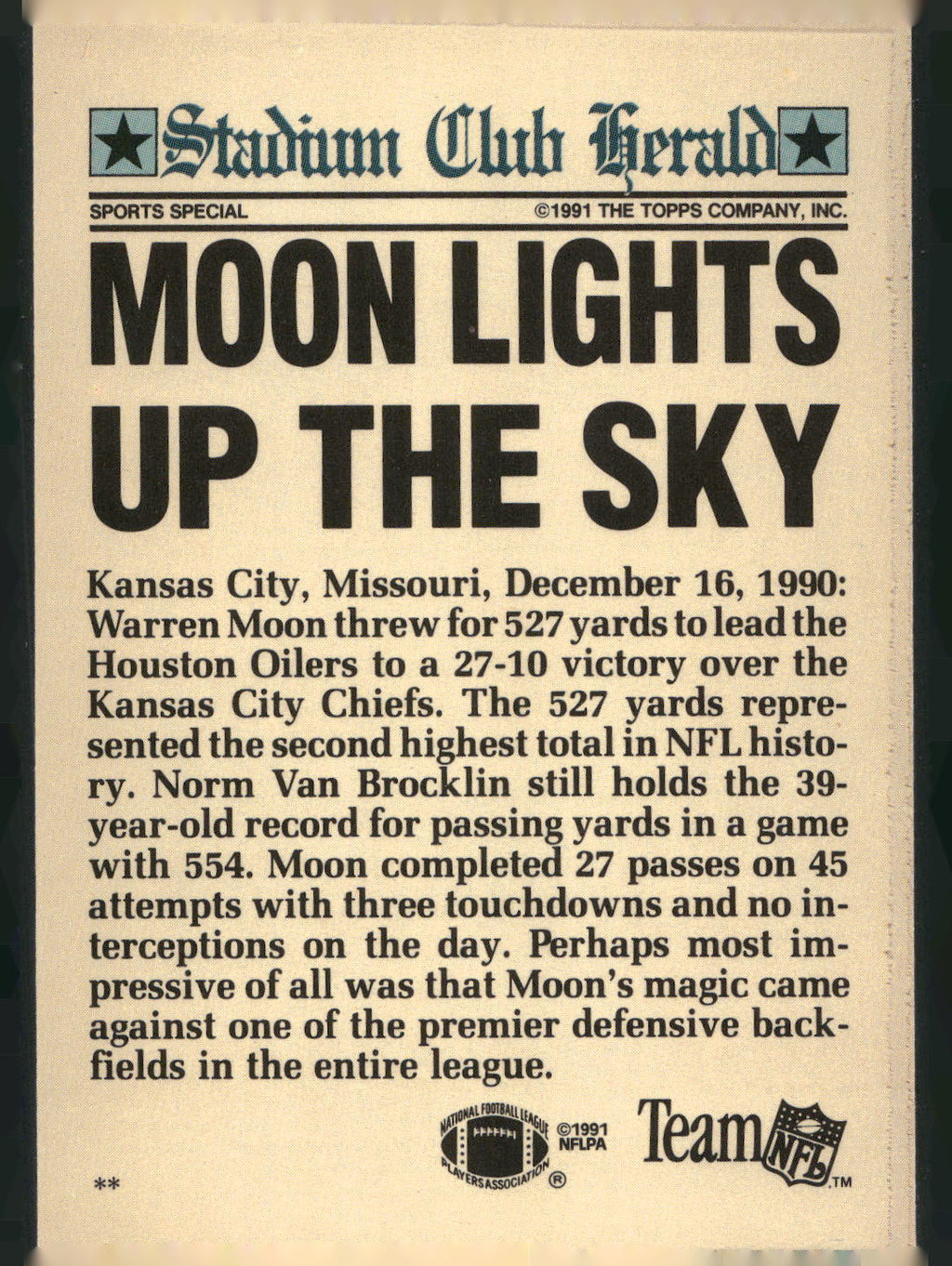 1991 Stadium Club Charter Member #NNO Warren Moon