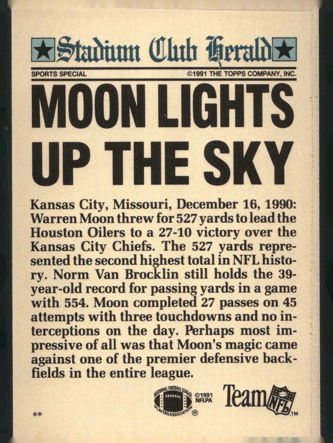 1991 Stadium Club Charter Member #NNO Warren Moon