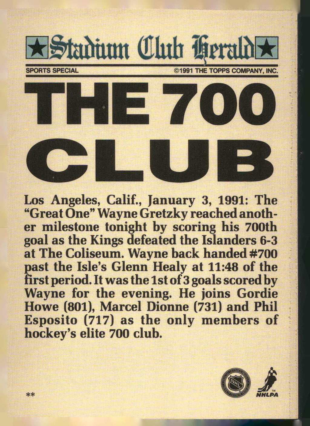 1991 Stadium Club Charter Member #NNO Wayne Gretzky