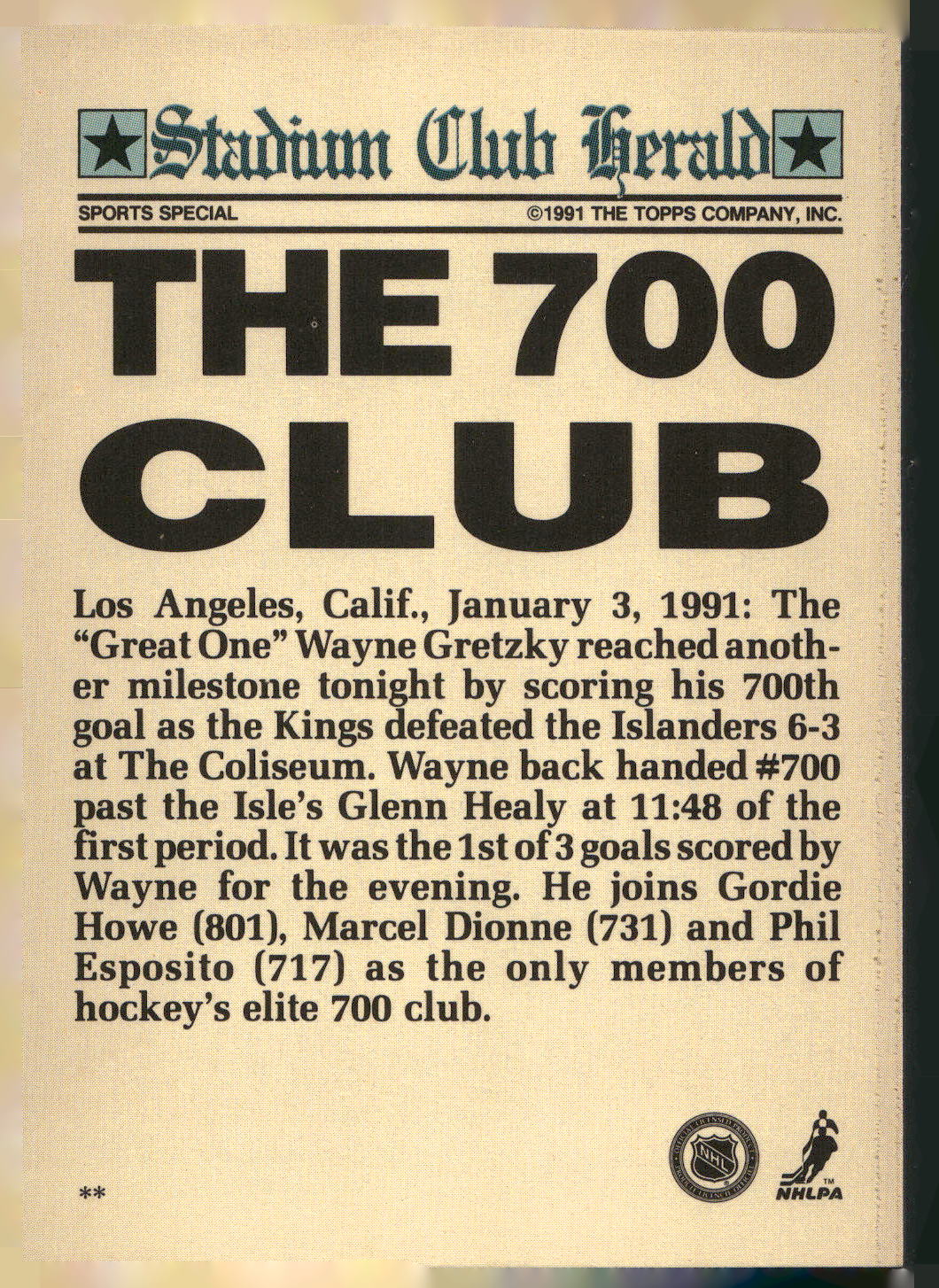 1991 Stadium Club Charter Member #NNO Wayne Gretzky
