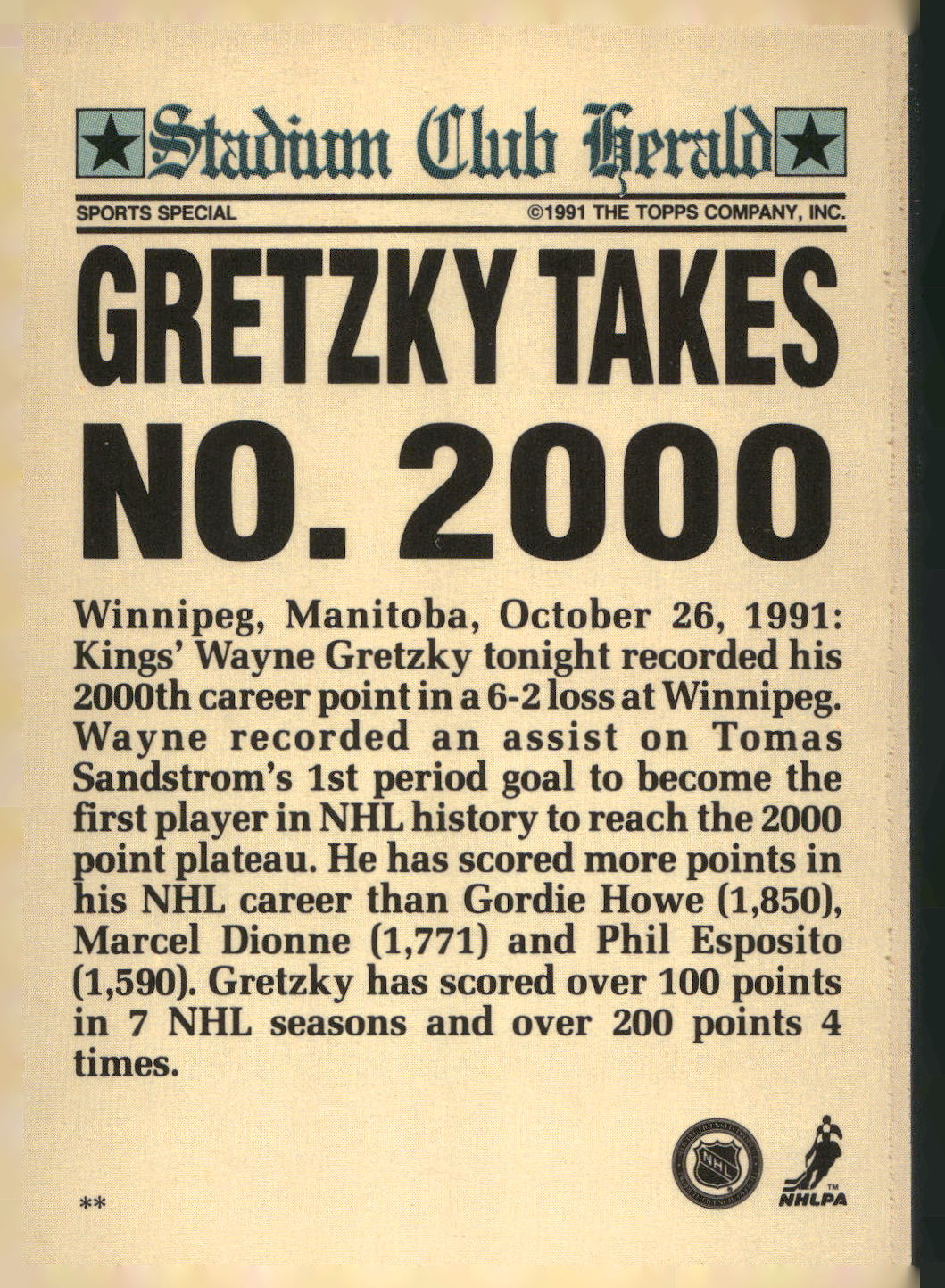 1991 Stadium Club Charter Member #NNO Wayne Gretzky