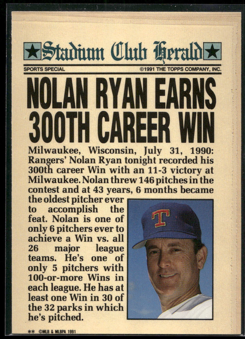 1991 Stadium Club Charter Member #NNO Nolan Ryan