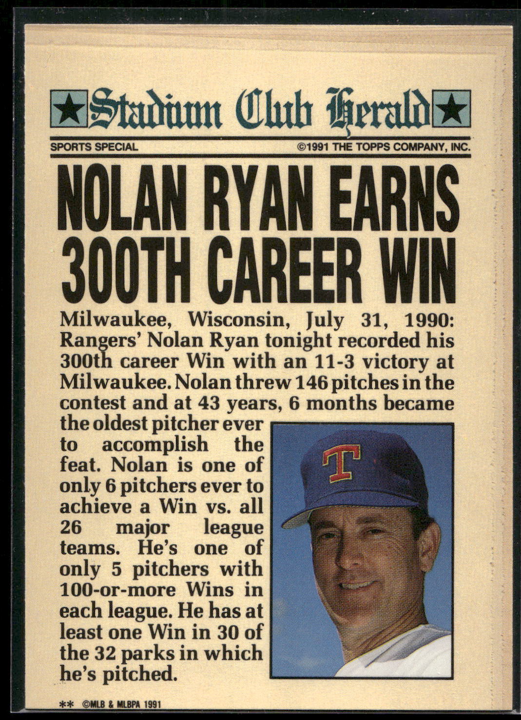 1991 Stadium Club Charter Member #NNO Nolan Ryan