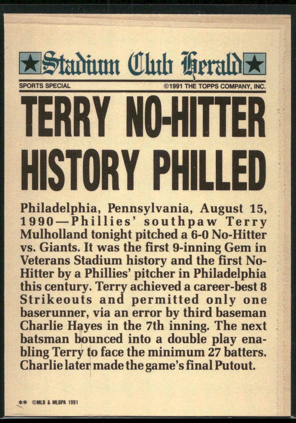 1991 Stadium Club Charter Member #NNO Terry Mulholland