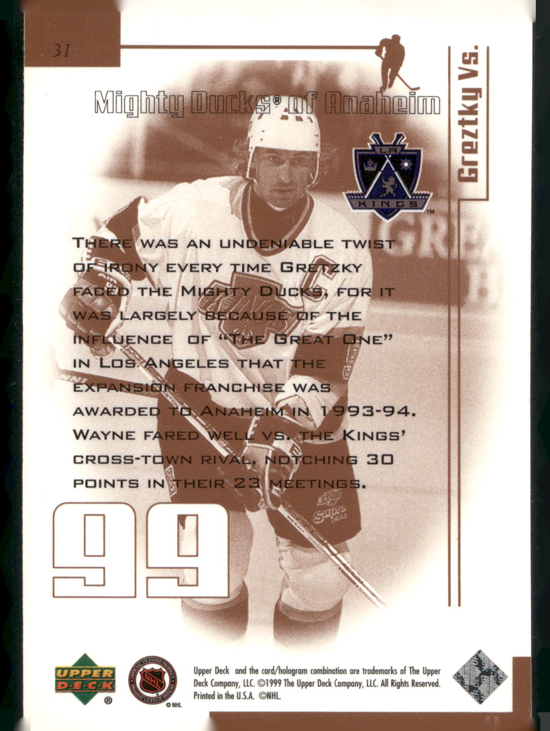 1999 Upper Deck Wayne Gretzky Living Legend #31 Wayne Gretzky
