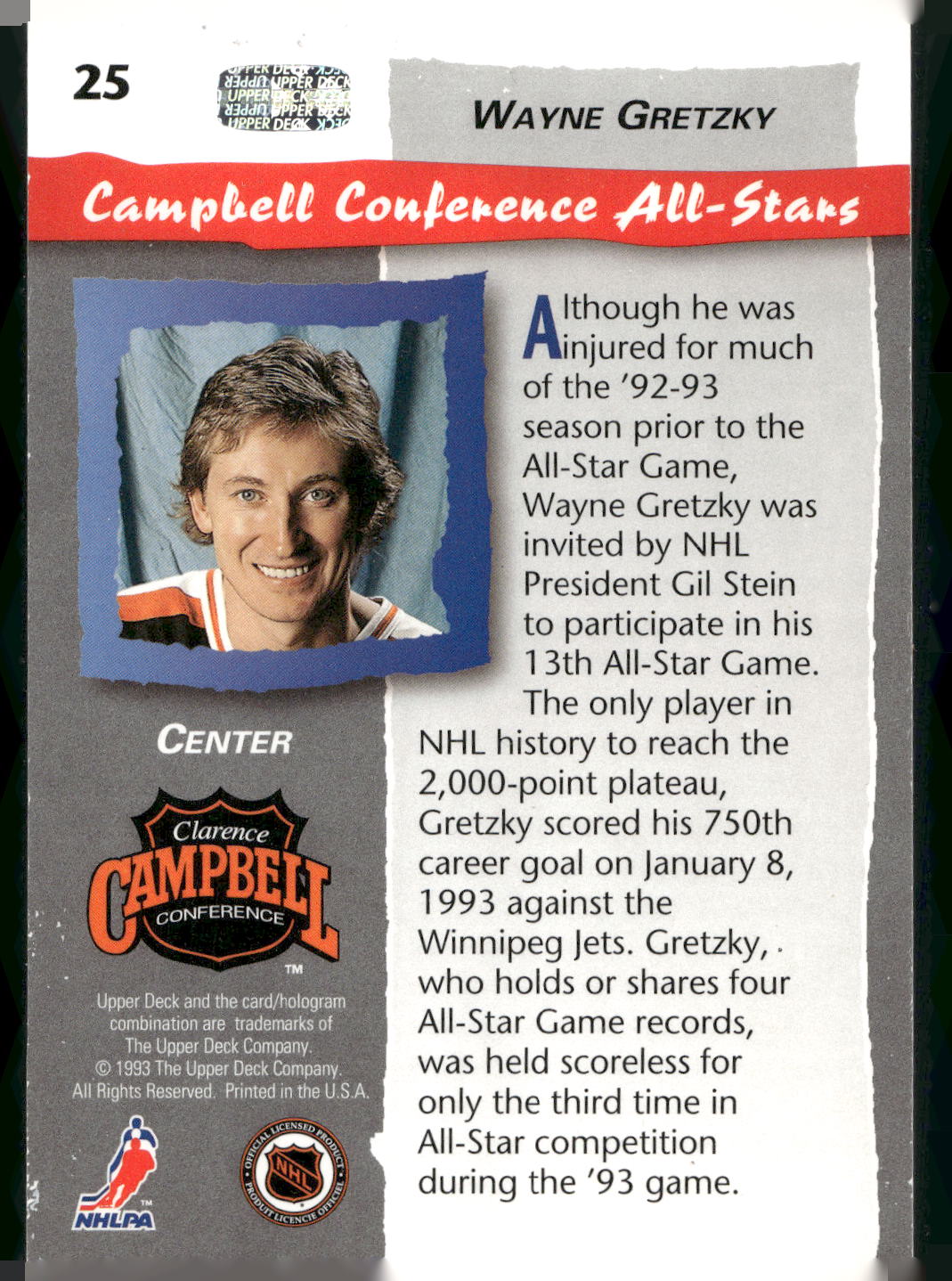 1992-93 Upper Deck All-Star Locker Series #25 Wayne Gretzky