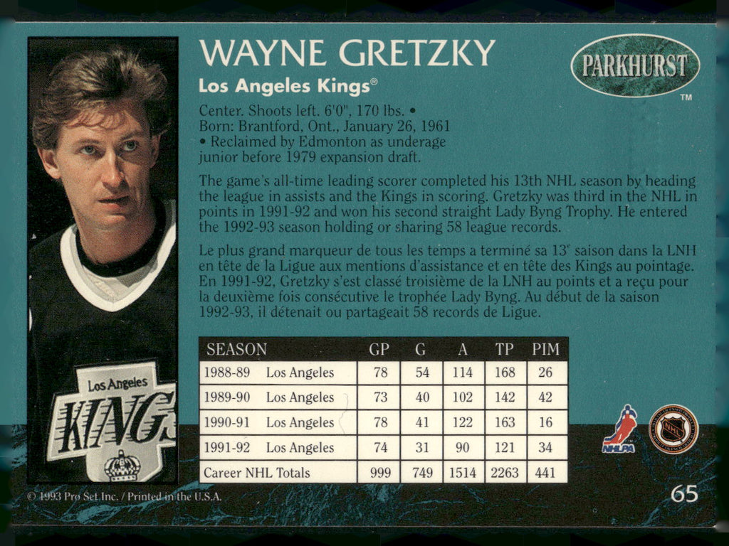 1992-93 Parkhurst #65 Wayne Gretzky Emerald Ice