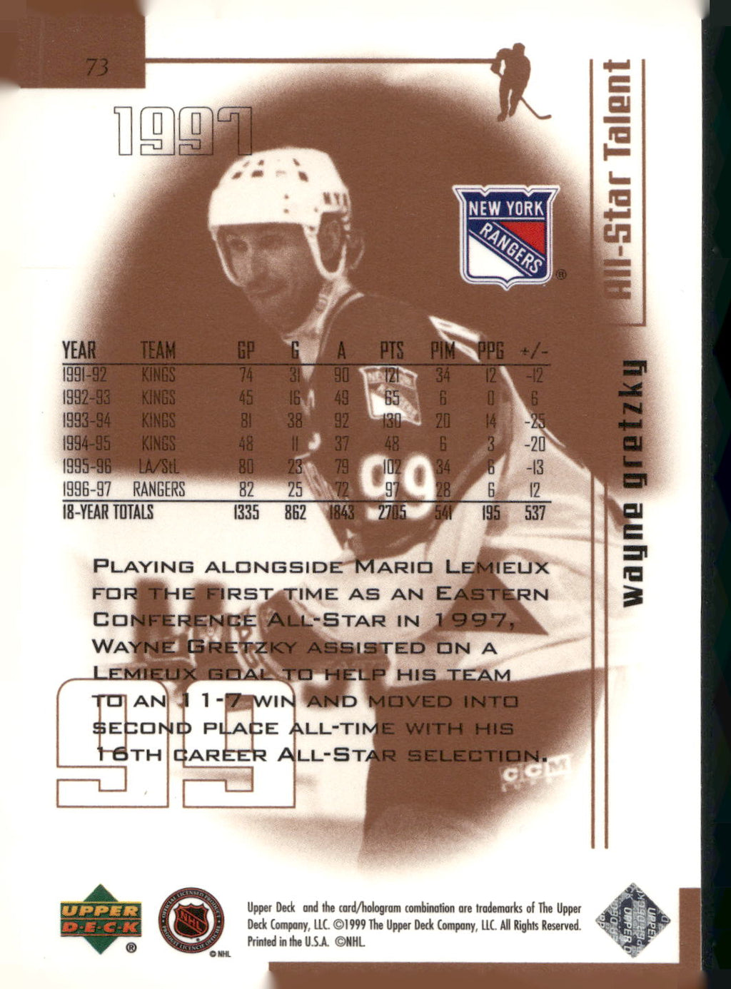 1999 Upper Deck Wayne Gretzky Living Legend #73 Wayne Gretzky