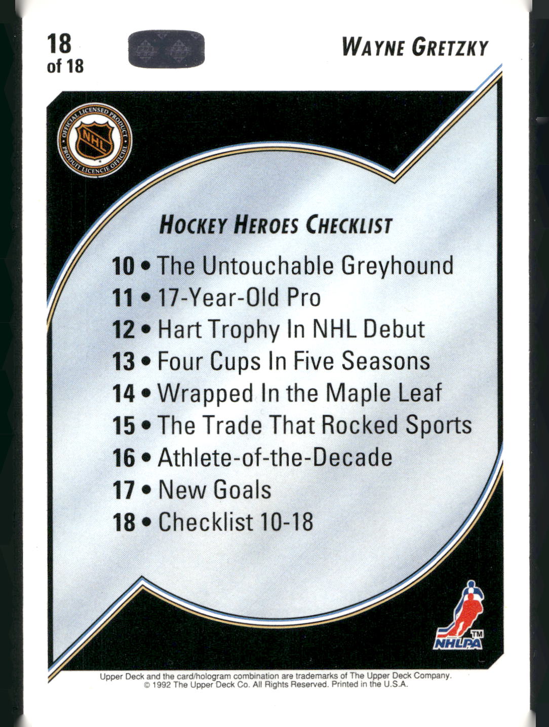 1992-93 Upper Deck #18 Wayne Gretzky Hockey Heroes: Wayne Gretzky