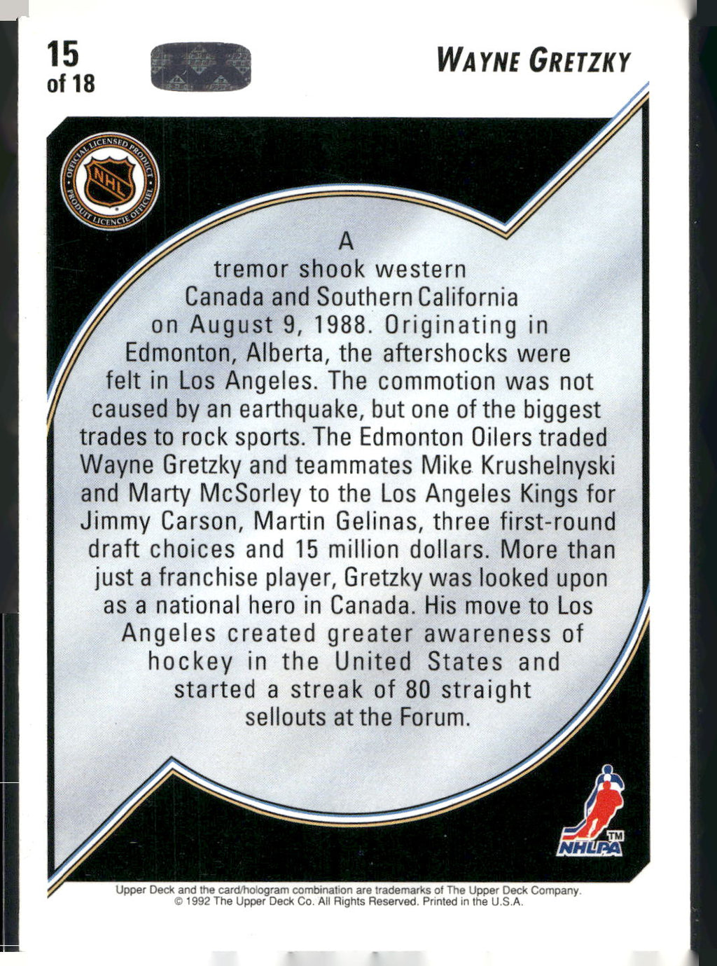 1992-93 Upper Deck #15 Wayne Gretzky Hockey Heroes: Wayne Gretzky