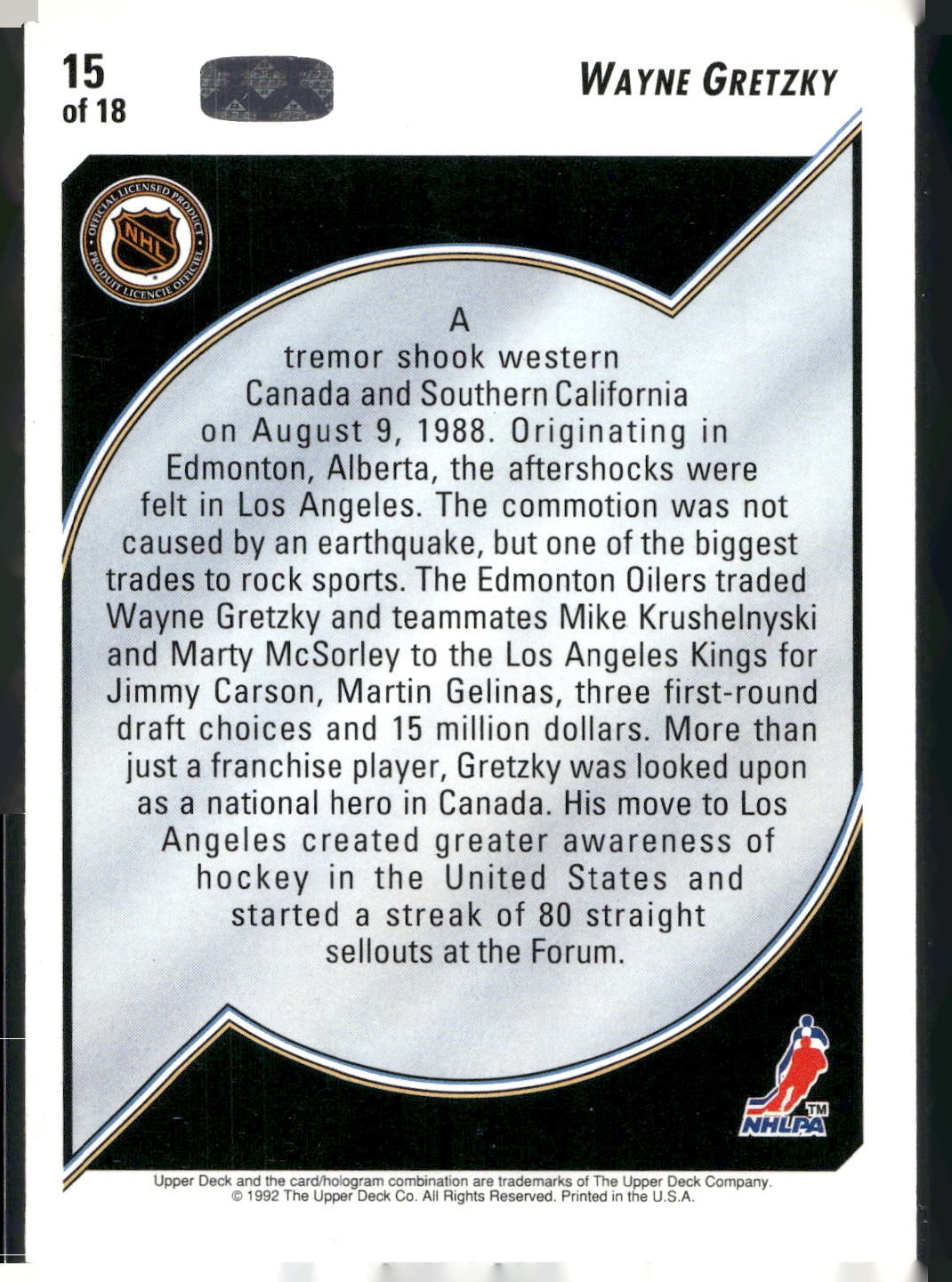 1992-93 Upper Deck #15 Wayne Gretzky Hockey Heroes: Wayne Gretzky