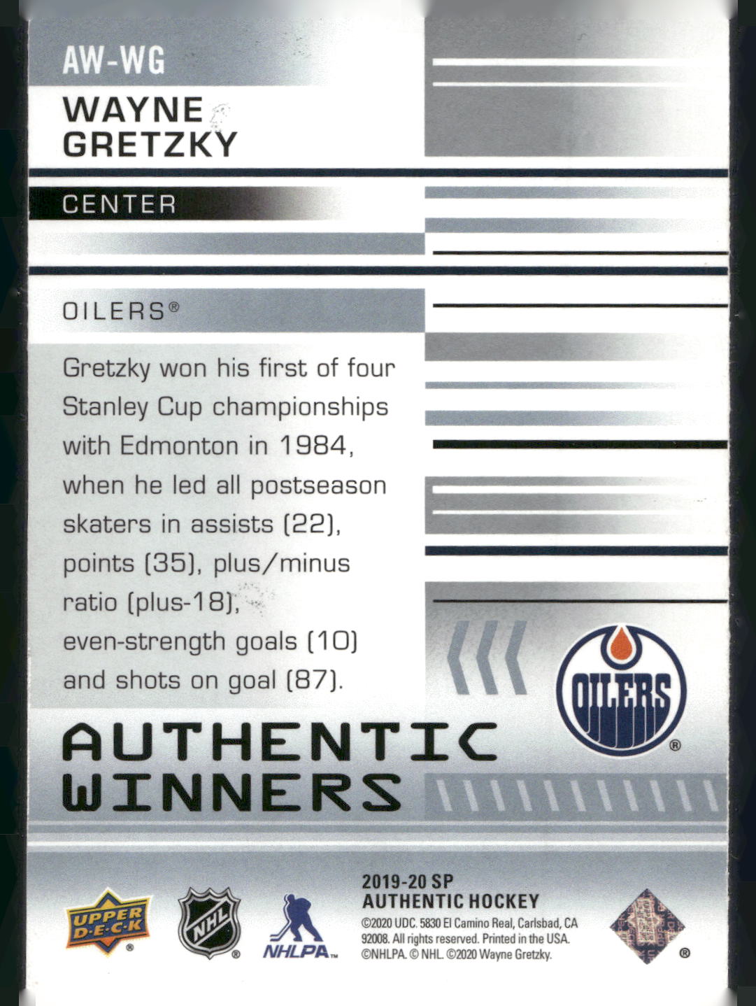 2019-20 SP Authentic #AW-WG Wayne Gretzky Authentic Winners