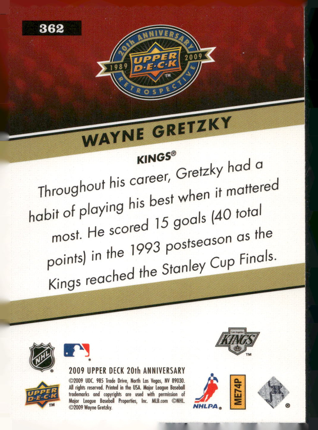 2009 Upper Deck 20th Anniversary #362 Wayne Gretzky
