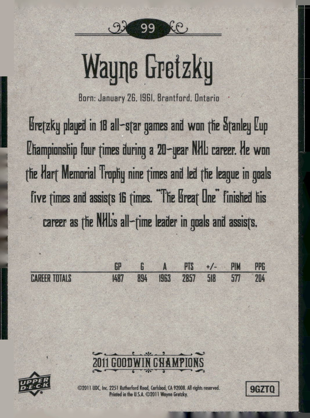 2011 Upper Deck Goodwin Champions #99 Wayne Gretzky