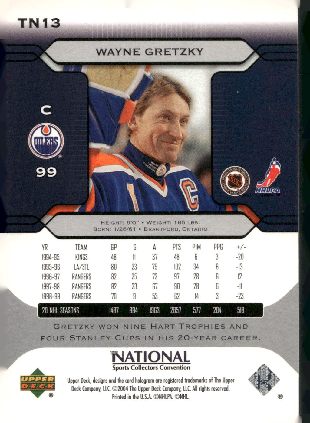 2004 UD National Sports Collectors Redemption #TN13 Wayne Gretzky /500